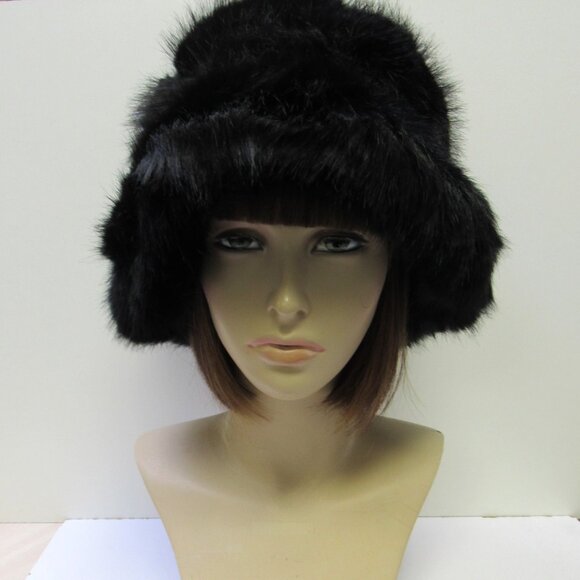 Women's Black Warm Soft Cozy Stylish Faux Fur Fuzzy Winter Bucket Hat NEW - Picture 2 of 7